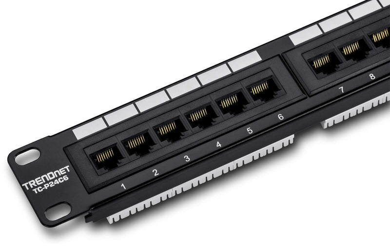 TRENDnet 24-Port Cat6 Unshielded Patch Panel, Wallmount or Rackmount, Compatible with Cat3,4,5,5e,6 Cabling, For Ethernet, Fast Ethernet, Gigabit Applications, Black, TC-P24C6 24 Port Patch Panel