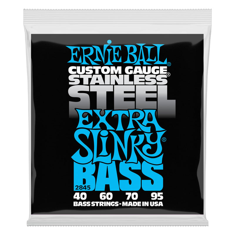Ernie Ball Extra Slinky Stainless Steel Bass Guitar Strings, 40-95 Gauge (P02845) Extra (40-95)