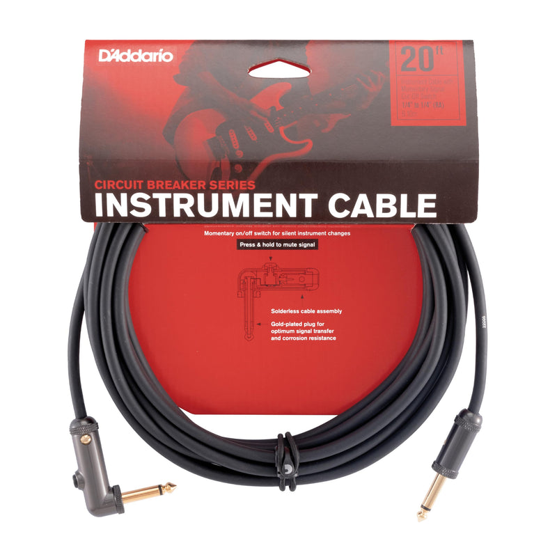 D’Addario Cable, Black, 20 feet (PW-AGRA-20) Right Angle