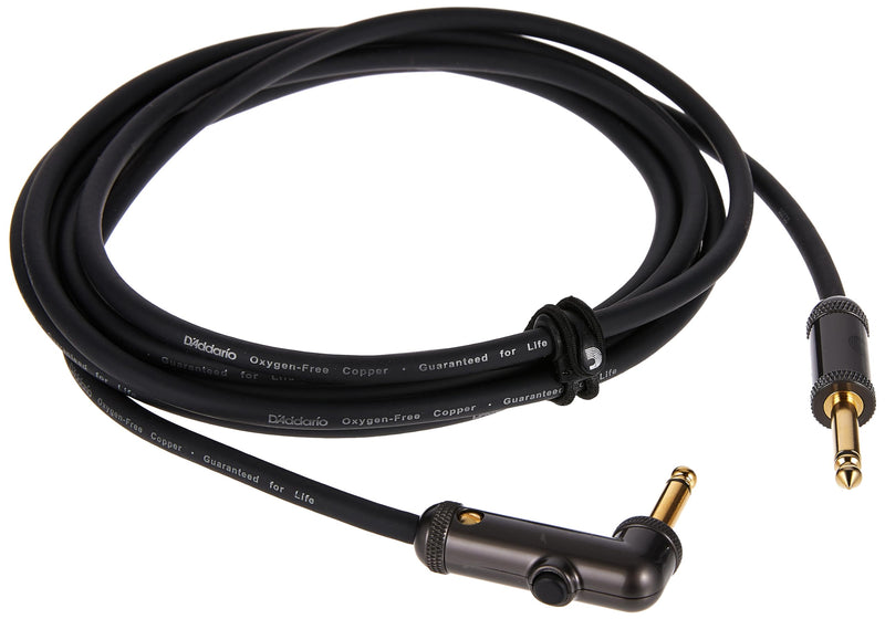 D'Addario Guitar Cable - Guitar Lead - Gold Plated - 1/4 Inch Male to 1/4 Inch Male - Circuit Breaker Cable - 10 Feet/3.05 Meters - Straight End/Right Angle - 1 Pack Right Angle