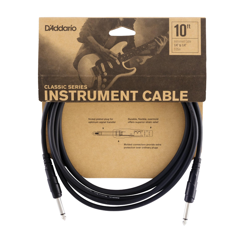 D'Addario Guitar Cable - 1/4 Inch Male to 1/4 Inch Male - Classic Series - 10 Feet/3.05 Meters - Straight - 1 Pack Straight End