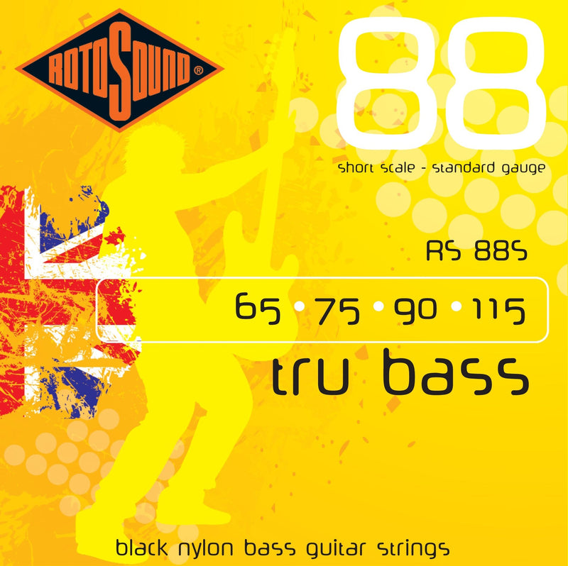 Rotosound RS88S Black Nylon Flatwound Short Bass Guitar Strings (65 75 90 115) .065-.115 Standard Short Scale