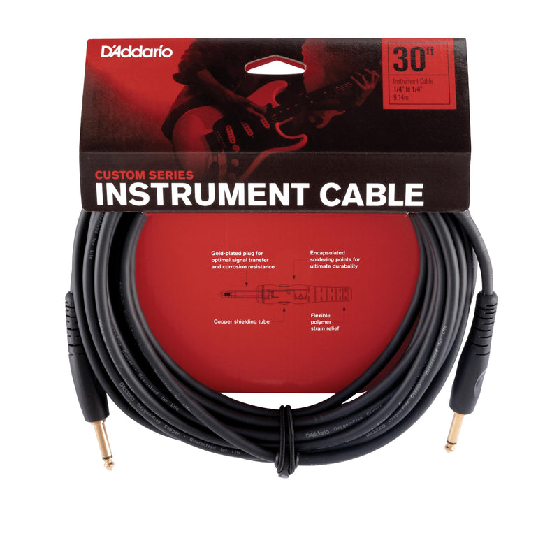 [AUSTRALIA] - D’Addario Accessories Custom Series Guitar Cables - Instrument Cable with ¼ Inch Ends - High Performance Guitar Cord - For Guitars, Bass, Keyboards - Mono - Straight End, 30 feet 