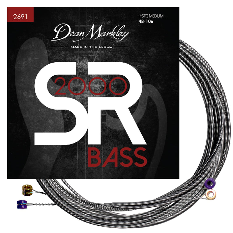 Dean Markley SR2000 Stainless Steel Bass Guitar Strings 4 String Set, 48-106 Medium 4 String Bass Guitar, Silky Smooth Bass Strings with Long Lasting and Full Tone, Made in the USA