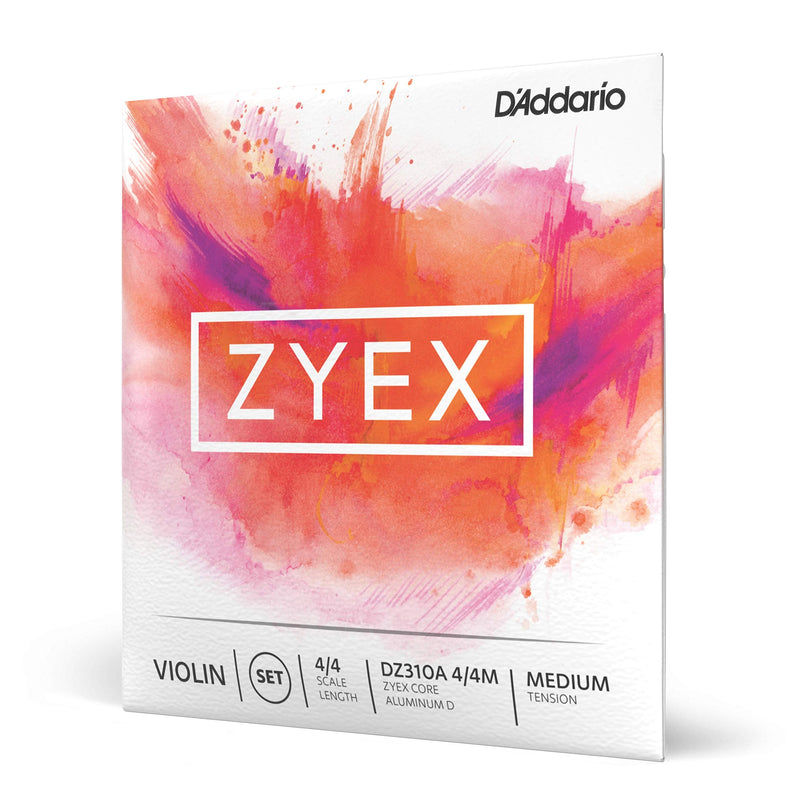 D'Addario Zyex Violin String Set with Aluminum D, 4/4 Scale, Medium Tension Full Set w/ Aluminum D