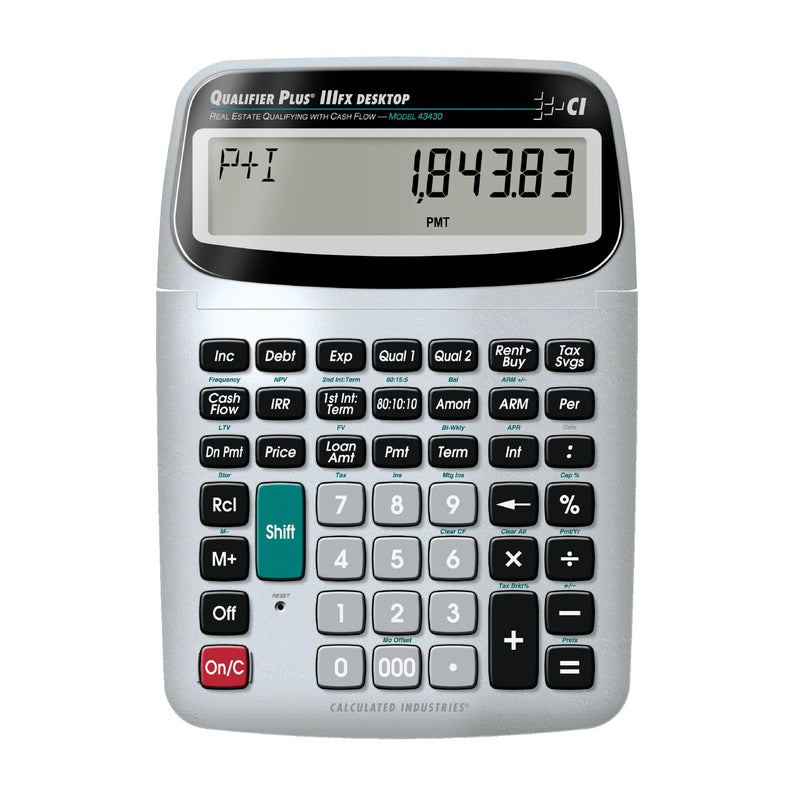 Calculated Industries 43430 Qualifier Plus IIIfx Desktop PRO Calculator | Real Estate Mortgage Finance, Clearly-Labeled Keys, Buyer Pre-Qualifying, Payments, Amortizations, ARMs, Combos, FHA/VA