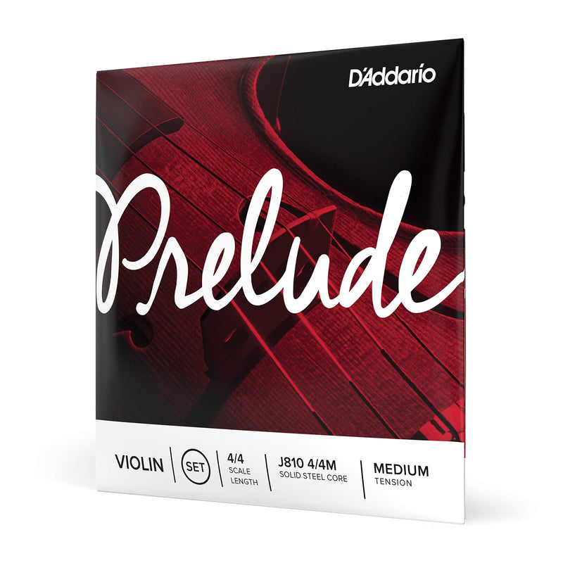 D'Addario Prelude Violin String Set, 4/4 Scale, Medium Tension – J810 4/4M - Solid Steel Core, Warm Tone, Economical and Durable – Educator’s Choice for Student Strings – 1 Set Full Set