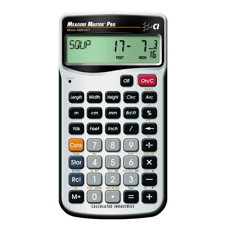 Calculated Industries 4020 Measure Master Pro Feet-Inch-Fraction and Metric Construction Math Calculator, Silver | Feet-Inch-Fraction and Metric, For Architects, Estimators, Contractors, Project Managers, Woodworkers and Fabricators Pack of 1