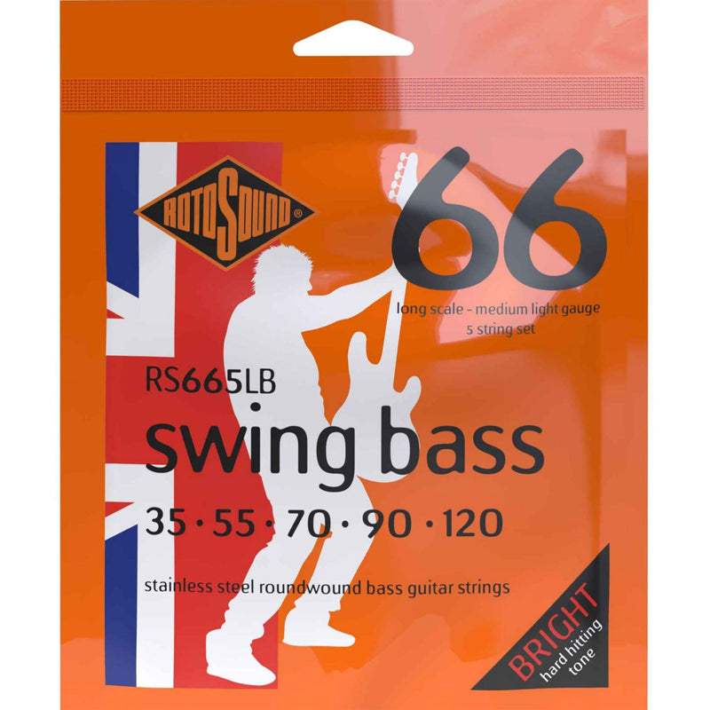 Rotosound RS665LB Swing Bass 66 Stainless Steel 5 String Bass Guitar Strings (35 55 70 90 120) 5弦 .035-.120 Midium Light Single