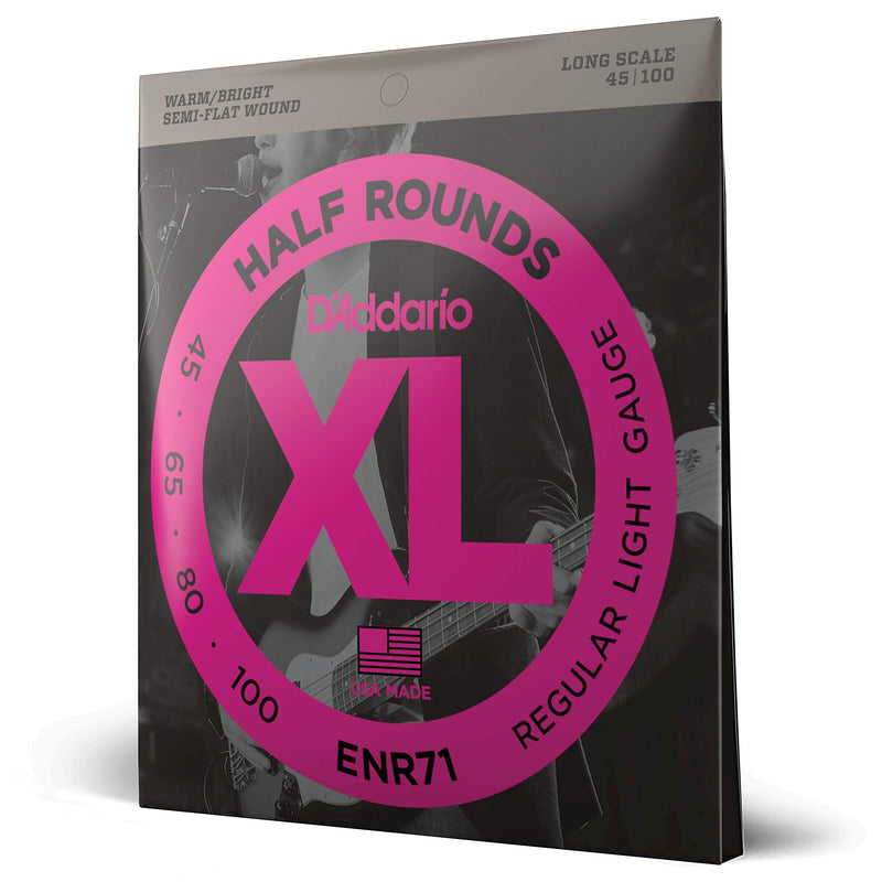 D'Addario Bass Guitar Strings, XL Nickel Half Rounds, ENR71, Long Scale, Regular Light Gauge 45-100, 4-String Set, Pack of 1 Light, 45-100