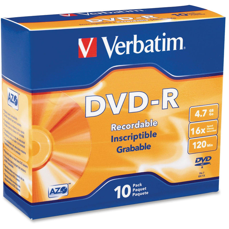 [AUSTRALIA] - Verbatim DVD-R Blank Discs AZO Dye 4.7GB 16X Recordable Disc - 10 Pack Slim Cases 10pk Slim Cases Standard Packaging 