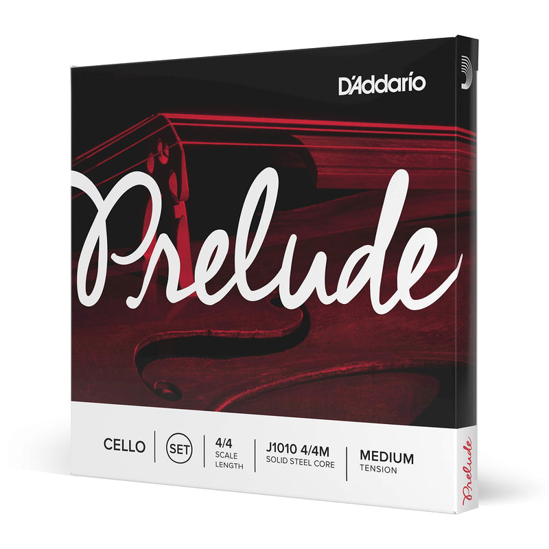 D'Addario J1010 Prelude Cello String Set, 4/4 Scale Medium Tension (1 Set) –Solid Steel Core, Warm Tone, Economical, Durable – Educator’s Choice for Student Strings – Sealed Pouch Prevents Corrosion Full Set