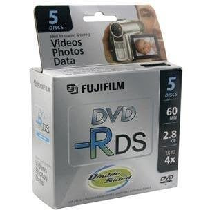 Fujifilm Media 25302910 DVD-R Camcorder 2.8GB 60 Minutes Double Sided Jewel HT - 5 Pack