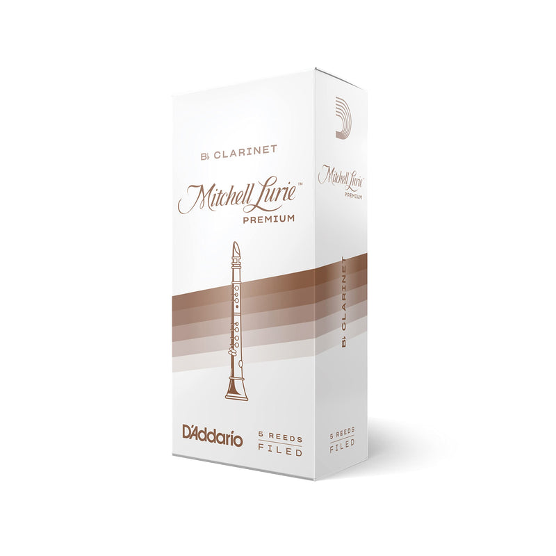 D'Addario Woodwinds Mitchell Lurie Premium Bb Clarinet Reeds - Filed, Featuring Thinner Tip, Thicker Spine - Strength 3.0, 5-Pack