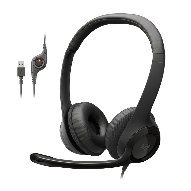 Logitech H390 Wired Headset for PC/Laptop, Stereo Headphones with Noise Cancelling Microphone, USB-A, in-Line Controls, Works with Chromebook - Black 1 Pack