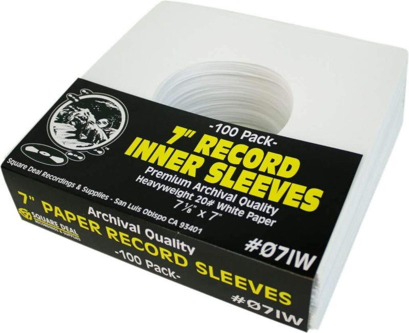 (100) Archival Quality Acid-Free Heavyweight Paper Inner Sleeves for 7" Vinyl Records #07IW 100