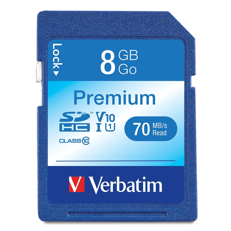 Verbatim 8GB Premium SDHC Memory Card, UHS-I V10 U1 Class 10, Blue (96318) 8 GB