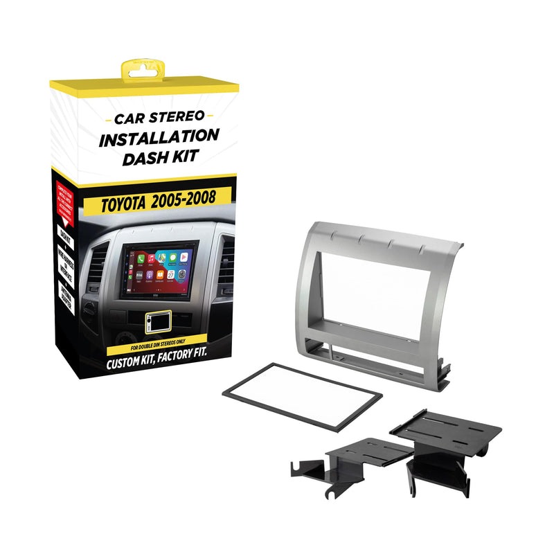 Scosche TA2053B Double DIN Radio Install Dash Kit Compatible with Select 2005-2008 Toyota Tacoma - Aftermarket Car Stereo Installation Kit - See Fit Guide in Images to Verify Vehicle Compatibility 2005-08 Dash Kit Silver