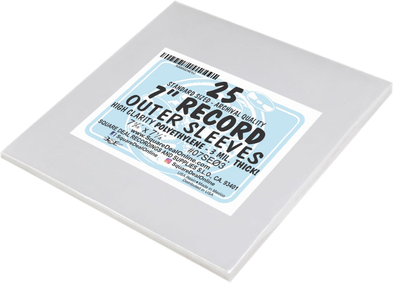 [AUSTRALIA] - (25) 7" Slim Fit Record Outer Sleeves - 3 Mil Thick Polyethylene - 7 7/16" x 7 1/4" #07SE03 