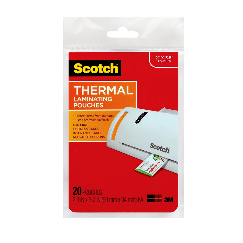 Scotch Thermal Laminating Pouches, Clear, Fits Business Card Size (2.3 in x 3.7.) Paper, 20 Pouches