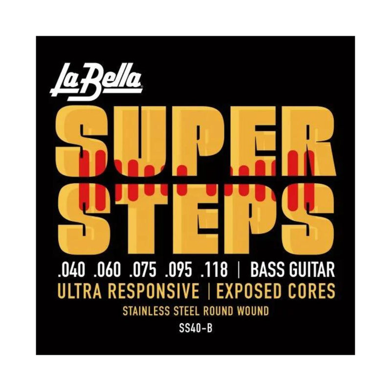La Bella SS40-B Super Steps, 5-String - Extra Light Stainless Steel Round Wound Bass Guitar String 40-118
