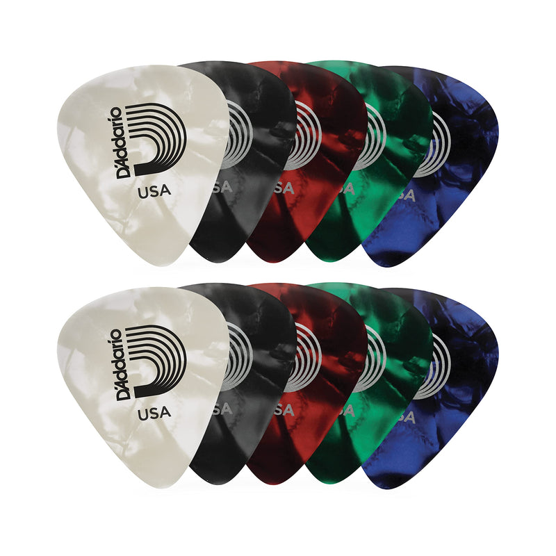 D'Addario Celluloid Guitar Picks - Guitar Accessories - Guitar Picks for Acoustic Guitar, Electric Guitar, Bass Guitar - Natural Feel, Warm Tone - Assorted, Medium 0.70mm, 10 Count (Pack of 1) 10-pack
