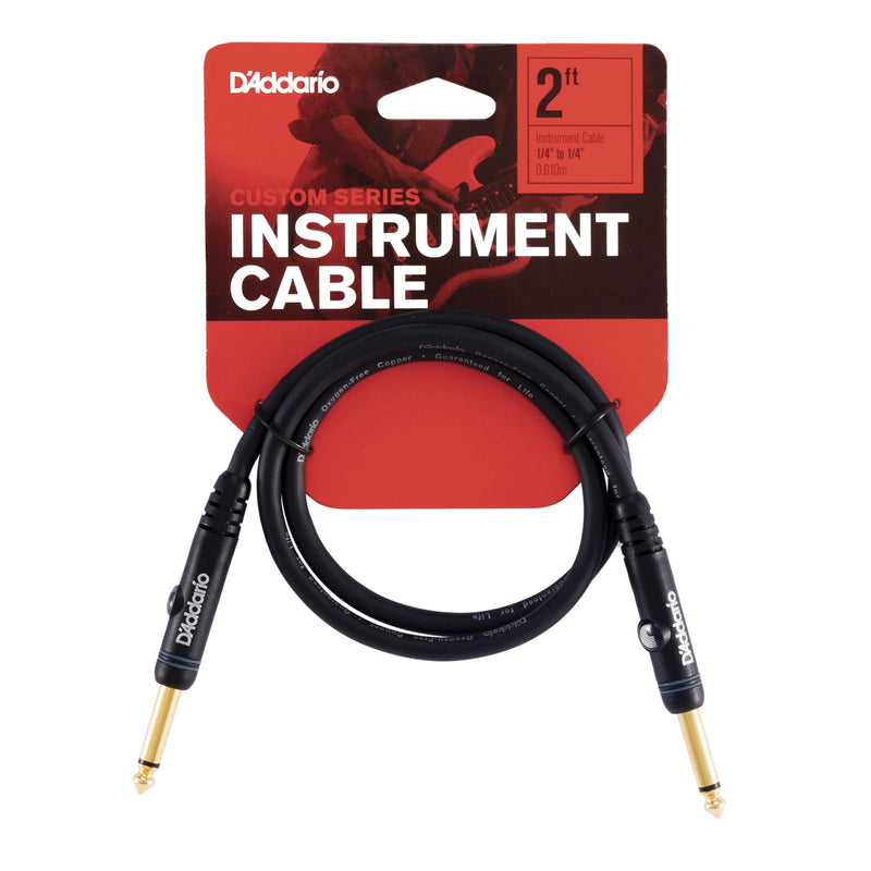 D’Addario Cable, Black, 2 Feet (PW-PC-02) Straight End