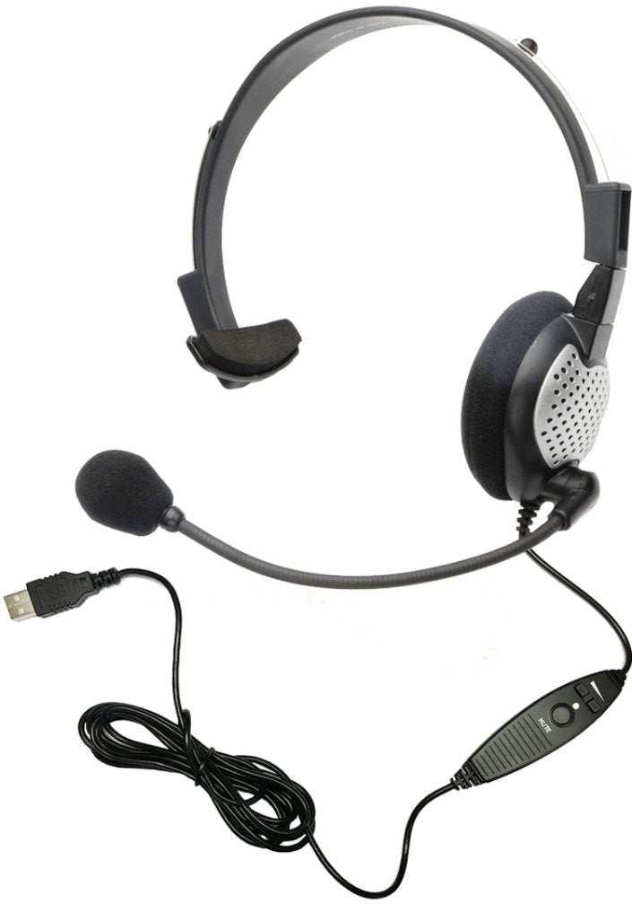 Andrea Communications NC-181VM USB On-Ear Monaural Computer Headset with Noise-canceling Microphone, in-line Volume/Mute Controls, and Built-in External Sound Card and USB Plug, Black, Grey, Silver
