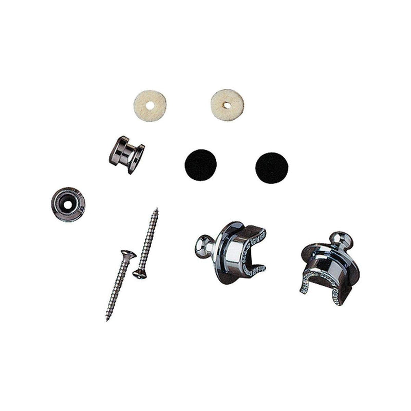 Fender Guitar Strap Lock with Chrome Buttons and Wood Mounting Screws, 1 Set of 2 Security Guitar Strap Locks for Guitar and Guitar Strap, Black and White Felt Washers, 1 Set Fender Straplock