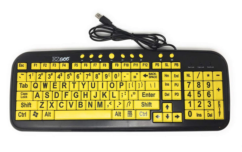 New and Improved: EZSee by DC - Large Print Computer Keyboard USB Wired (Yellow Keys with Black Jumbo Oversized Print Letters) for Visually Impaired Individuals, Low Vision, or Low Light for Seniors and People with Bad Vision! Imposing Vivid Black Over...
