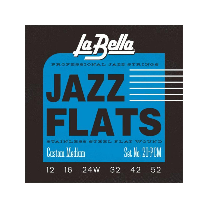 La Bella 20PCM Jazz Flats Stainless Steel Flat Wound - Custom Medium Electric Guitar String 12-52 12/52
