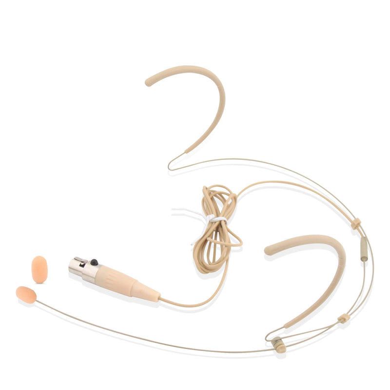 Pyle Pro Dual Over-Ear Headset Microphone - Professional Hands-Free Omni-Directional Boom Condenser Mic with 4-Pin Mini XLR, 3.9ft Cable, Windscreen - Secure Fit, Pro Audio for Presentations (Beige)