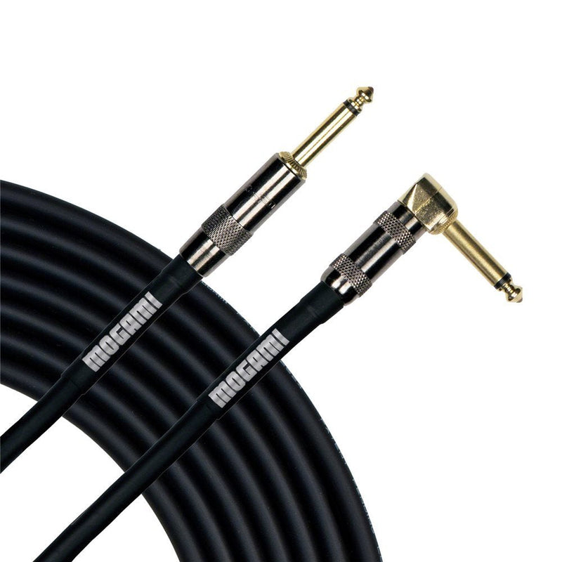 Mogami Platinum GUITAR-03R Instrument Cable, 1/4" TS Male Plugs, Gold Contacts, Right Angle and Straight Connectors, 3 Foot
