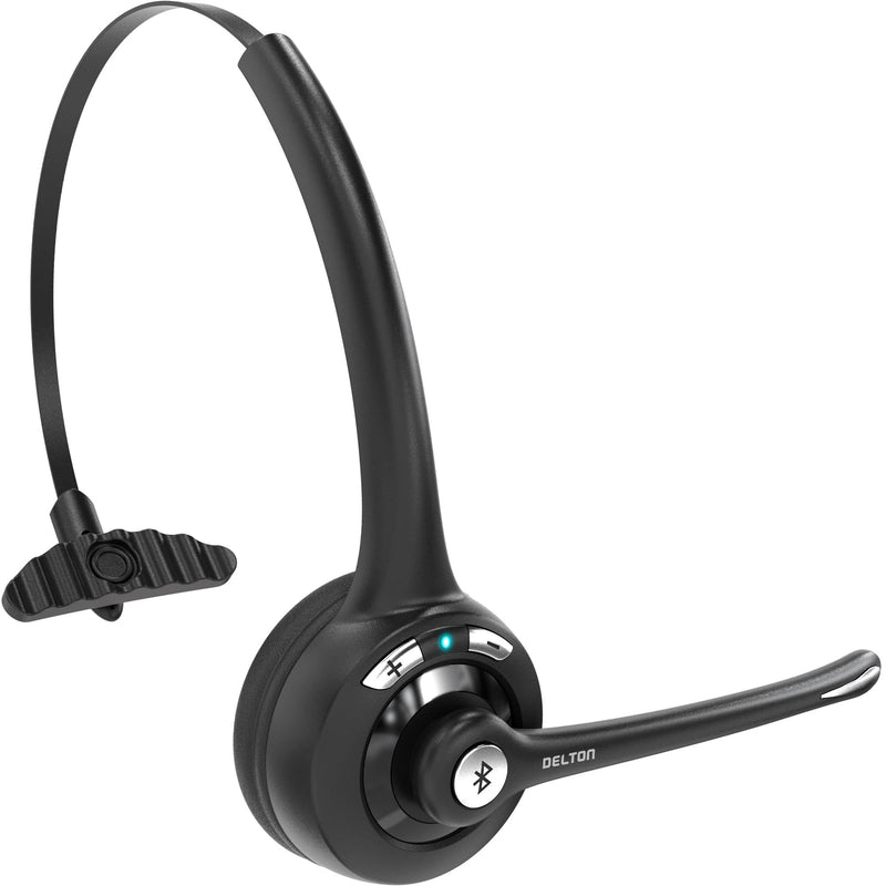 [AUSTRALIA] - Delton 10X Bluetooth Computer Headset, Over-The-Head Single Ear Wireless Headset with Noise Canceling Mic for Computer/Laptop/Call Center/Truck Driver, Works with All Meetings Apps - Black Monoaural 