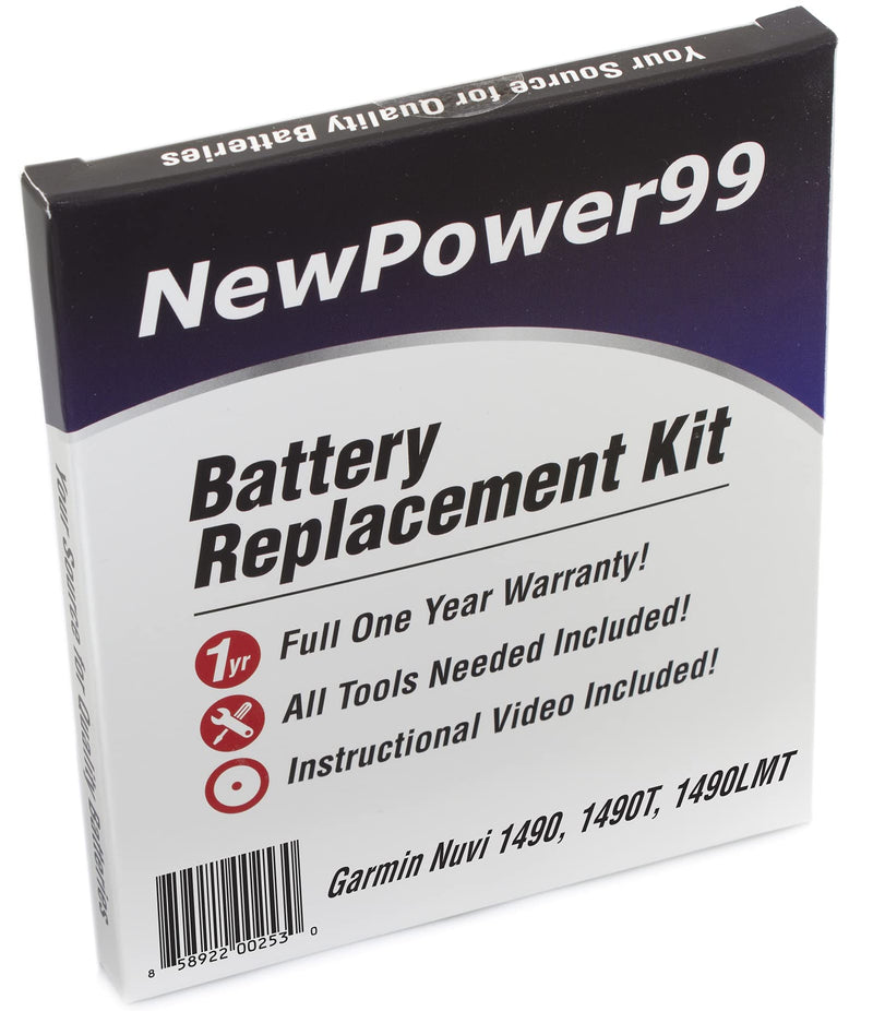 Battery Replacement Kit for Garmin Nuvi 1490, 1490T, 1490LMT with Tools, How-to Video Instructions and Long Life Battery