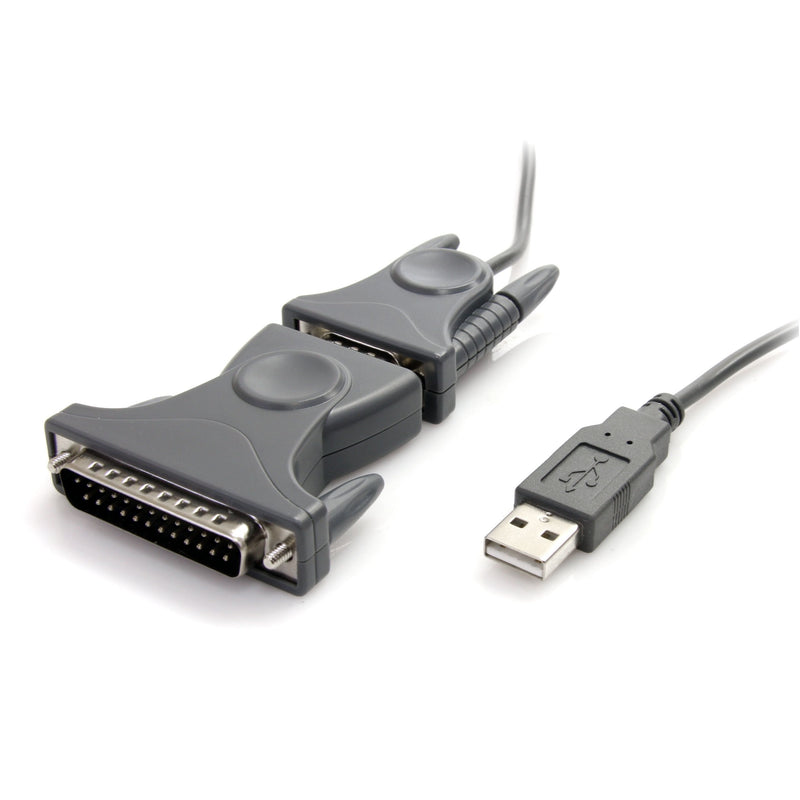 StarTech.com USB to Serial Adapter - 3 ft / 1m - with DB9 to DB25 Pin Adapter - Prolific PL-2303 - USB to RS232 Adapter Cable (ICUSB232DB25),Gray DB9 or DB25