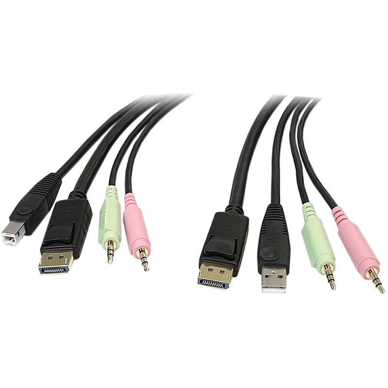 StarTech.com 6ft 4-in-1 USB DisplayPort KVM Switch Cable w/Audio & Microphone (DP4N1USB6),Black | Latching DisplayPort, Single bundled cable for keyboard video mouse, Gold plated connectors, Molded strain relief