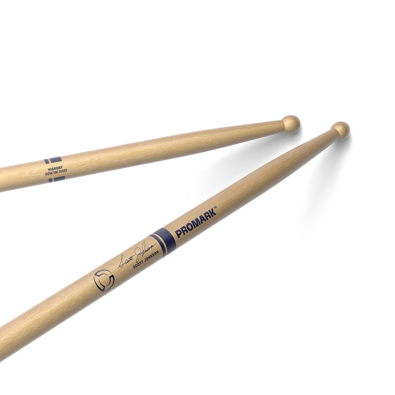 ProMark Scott Johnson Hickory Signature Marching Snare Drum Sticks - FireGrain For Playing Harder, Longer - No Excess Vibration - Lacquer Finish, Large Round Tip, Hickory Wood - 1 Pair DC17 - Scott Johnson