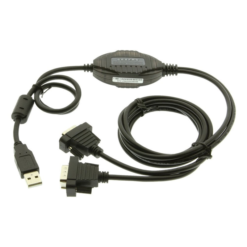 Gearmo 2 Port RS-232 Serial to USB Adapter Cable, FTDI Chipset, 5ft Length, ESD Protection, Windows/macOS/Linux Compatible