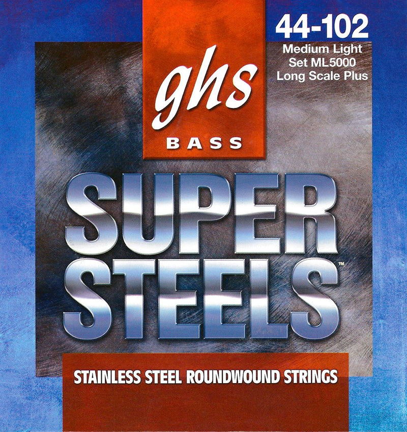 GHS Strings ML5000 Super Steels Stainless Steel Bass Guitar Strings, Medium, 44-102