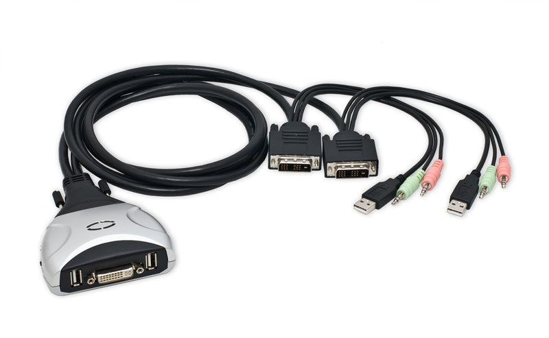 2 Port KVM Switch 1920 X 1200 - DVI W/ Audio and USB 2.0 Hub – Display/ Screen KVM Switch - DVI 3.9 ft Cables 2 Port DVI + USB 2.0 with Audio / Mic