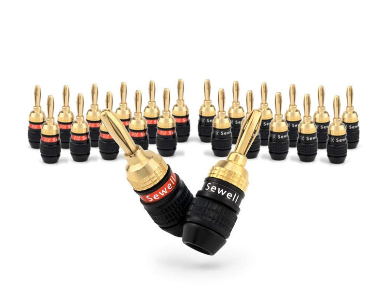 Sewell SW-29863-12 Deadbolt Banana Plugs 12-Pairs by, Gold Plated Speaker Plugs, Quick Connect 12 Pairs