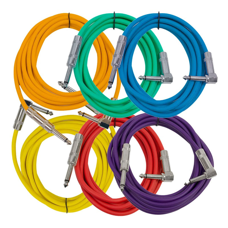 Seismic Audio Speakers Guitar Cables, Right Angle To Straight Guitar Cables, Multicolor, 10 Feet, 6 Pack