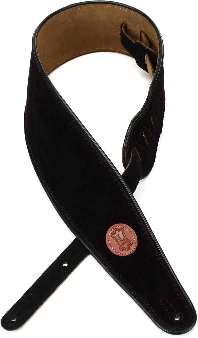 Levy's Leathers 4" Suede Leather Bass Guitar Strap with Black Piping; Black (MSS3-4-BLK) Black - 4"