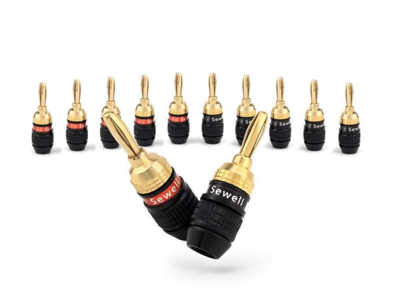 Deadbolt Banana Plugs 6-Pairs by Sewell, Gold Plated Speaker Plugs, Quick Connect, SW-29863-6 6 Pairs Deadbolt Banana Plugs
