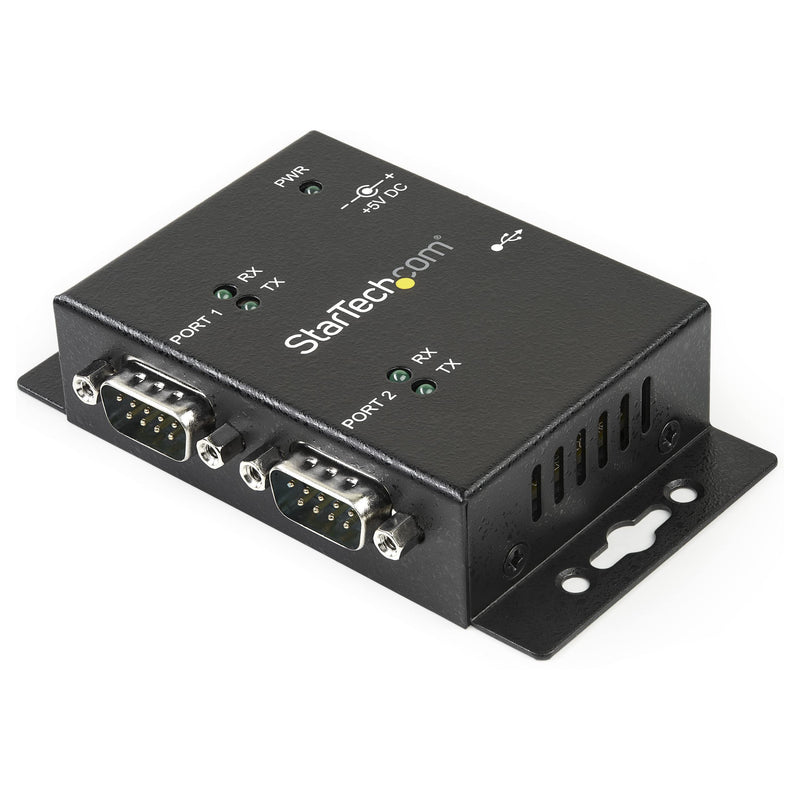 StarTech.com USB to Serial Adapter - 2 Port - Wall Mount - Din Rail Clips - Industrial - COM Port Retention - FTDI - DB9 (ICUSB2322I)