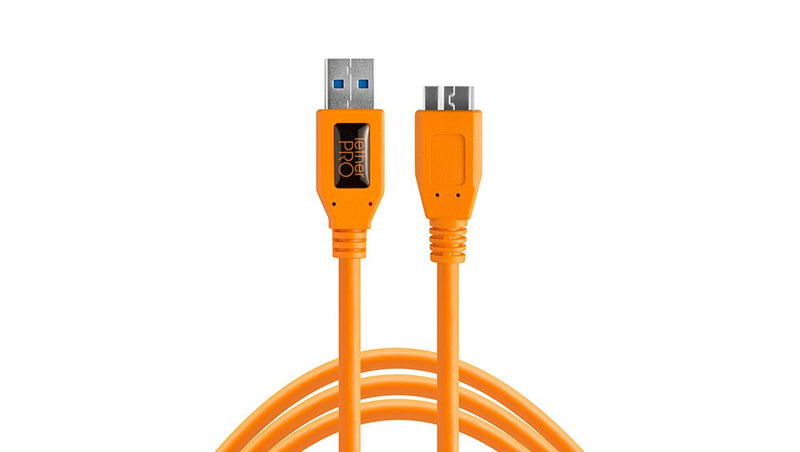 Tether Tools TetherPro USB 3.0 to Micro-B Cable | for Fast Transfer and Connection Between Camera and Computer | High Visibility Orange | 15 Feet (4.6 m)