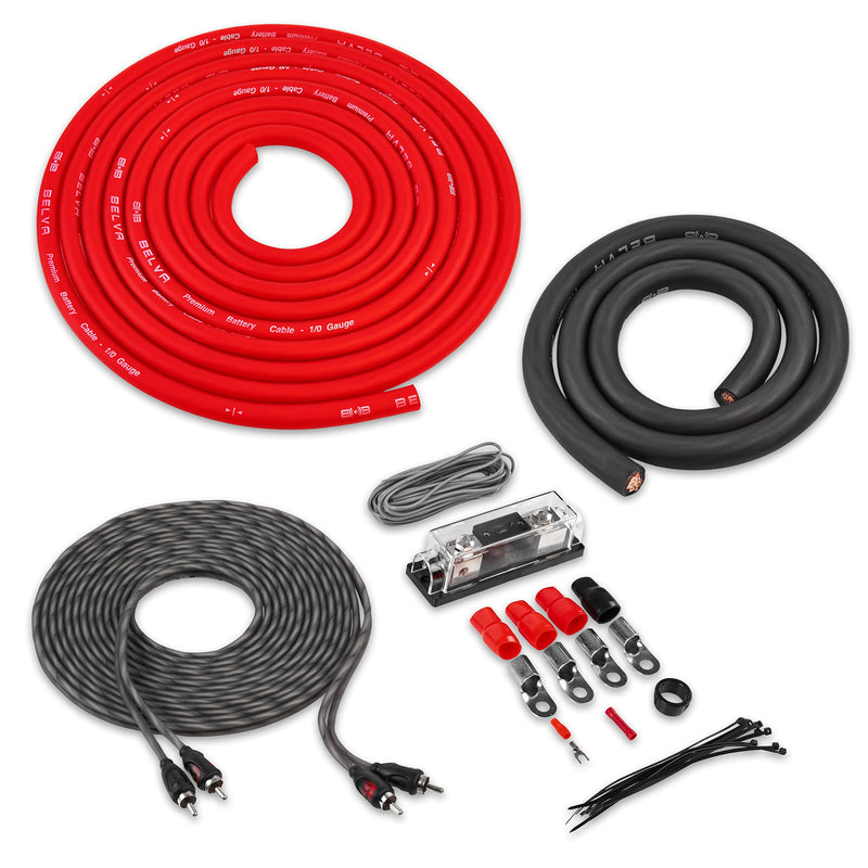 Belva Complete 1/0 Gauge 2-Channel Copper-Clad Amp Wiring Kit [RED] with 2-Channel RCA Interconnects [BAK02] | With 2-Channel RCA Interconnects [BAK02] Red 1/0 Gauge | 2-Channel
