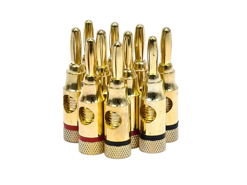 Monoprice 109437 5PRJX74047 Gold Plated Speaker Banana Plugs – 5 Pairs – Open Screw Type, For Speaker Wire, Home Theater, Wall Plates And More