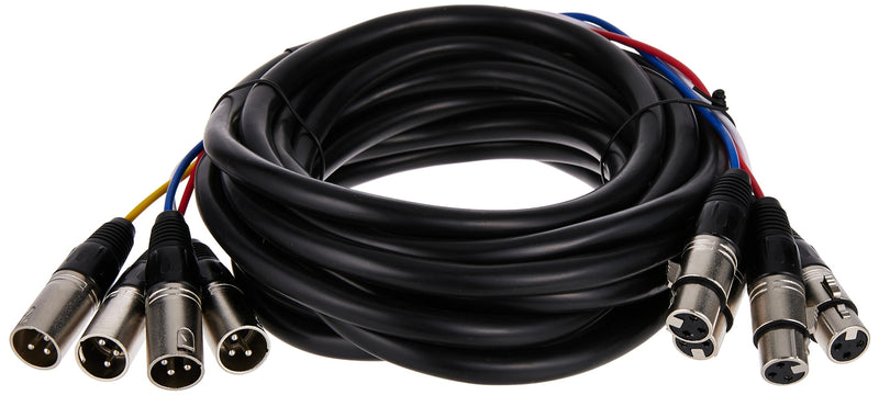 Monoprice 4-Channel XLR Male to XLR Female Snake Cable - 20 Feet - Black/Silver, Metal Connector Housings, Plastic and Rubber Cable Boots